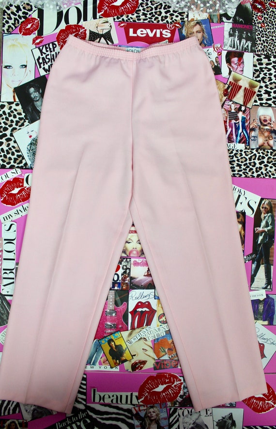 Vintage 70s Baby Pink Trousers, High Waisted, Car… - image 1