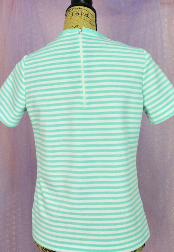 Vintage 60s 70s Striped Short Sleeve Top, VTG Pol… - image 5