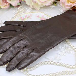 Vintage 60s 70s Dark Brown Soft Leather Driving Gloves, Winter Driving Gloves, Inner Acrylic Fibre lining, Made in Italy, Size 6&quot;