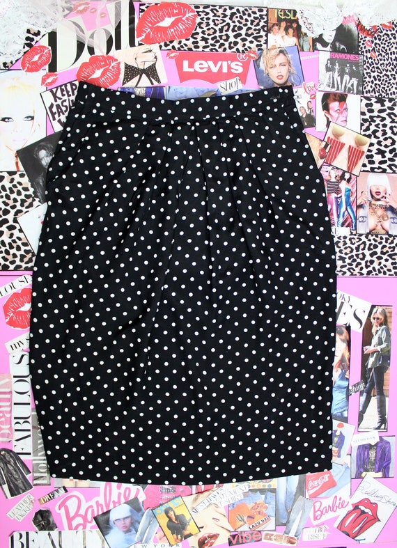 Vintage 90s Polka Dot Skirt, Black & White Polka … - image 2