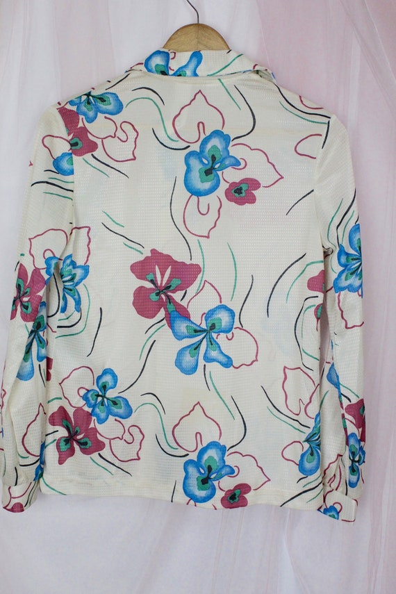 70's Floral Colorful Long Sleeve Blouse - image 4