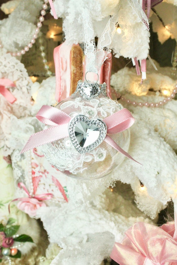 Rose Cottage Emporium Shabby Chic Victorian Pink Glass Jeweled Christmas Ornaments Lot Of 9