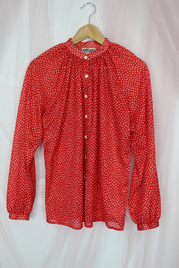 Vintage 70's Red Polka Dot Blouse, 70s Blouses, S… - image 7