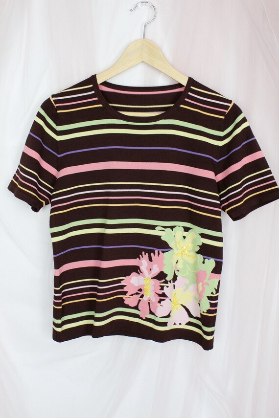 Women's Striped Floral Sweater Top