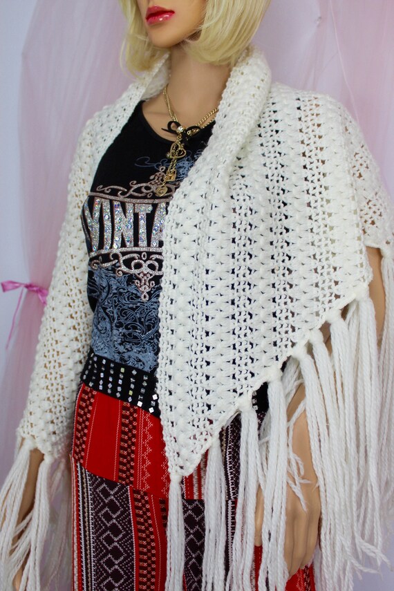 Vintage White Crochet Poncho - image 6