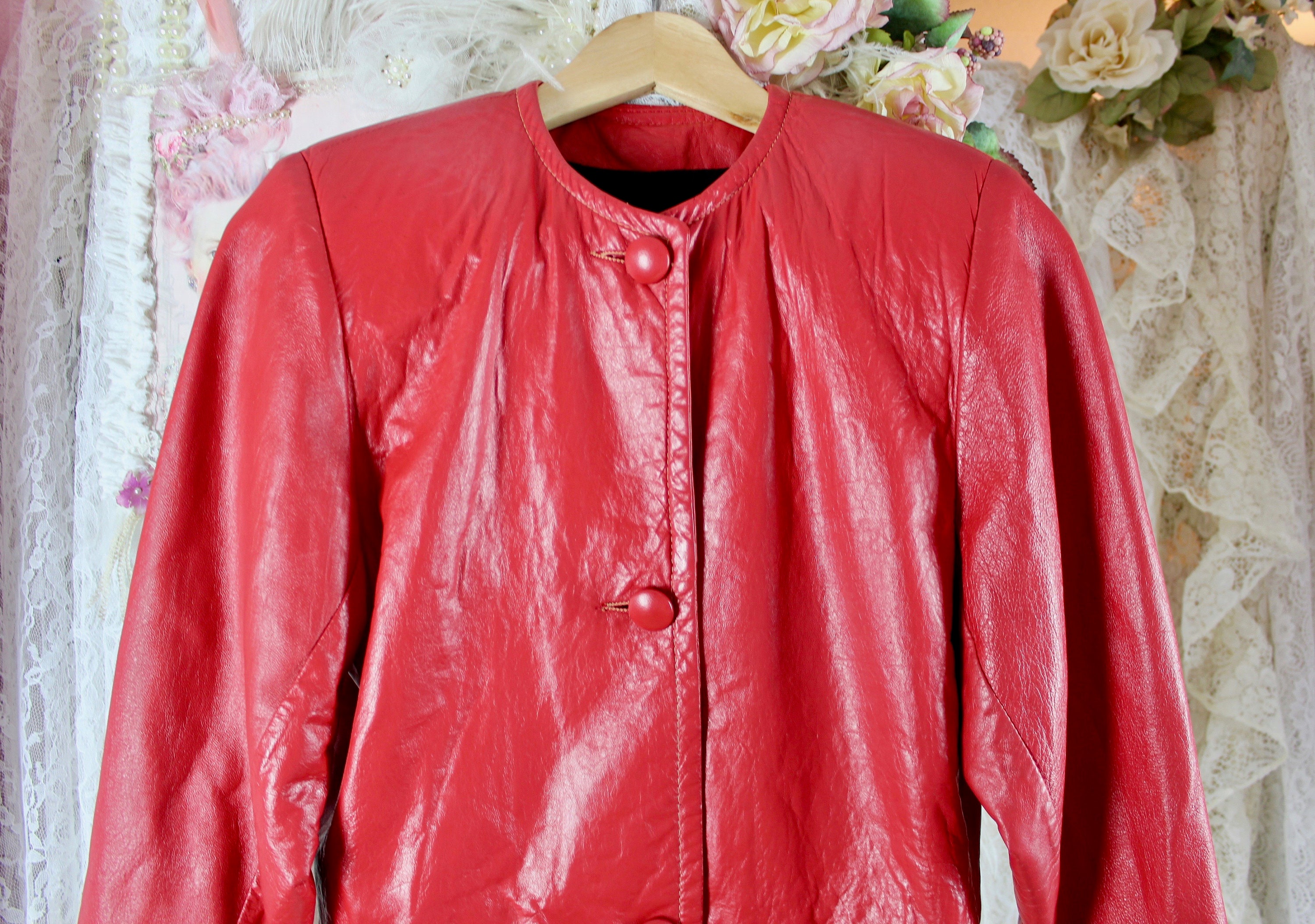 Vintage 80s 90s Women Reed Sportswear Leather Jacket, Red Leather