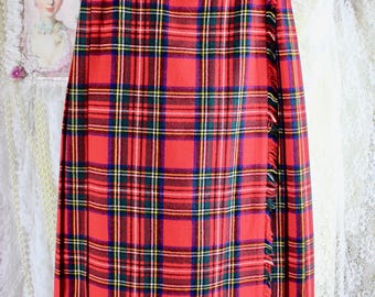 Vintage 90s Red/black Wrap Tartan Midi Skirt by Clan Laird
