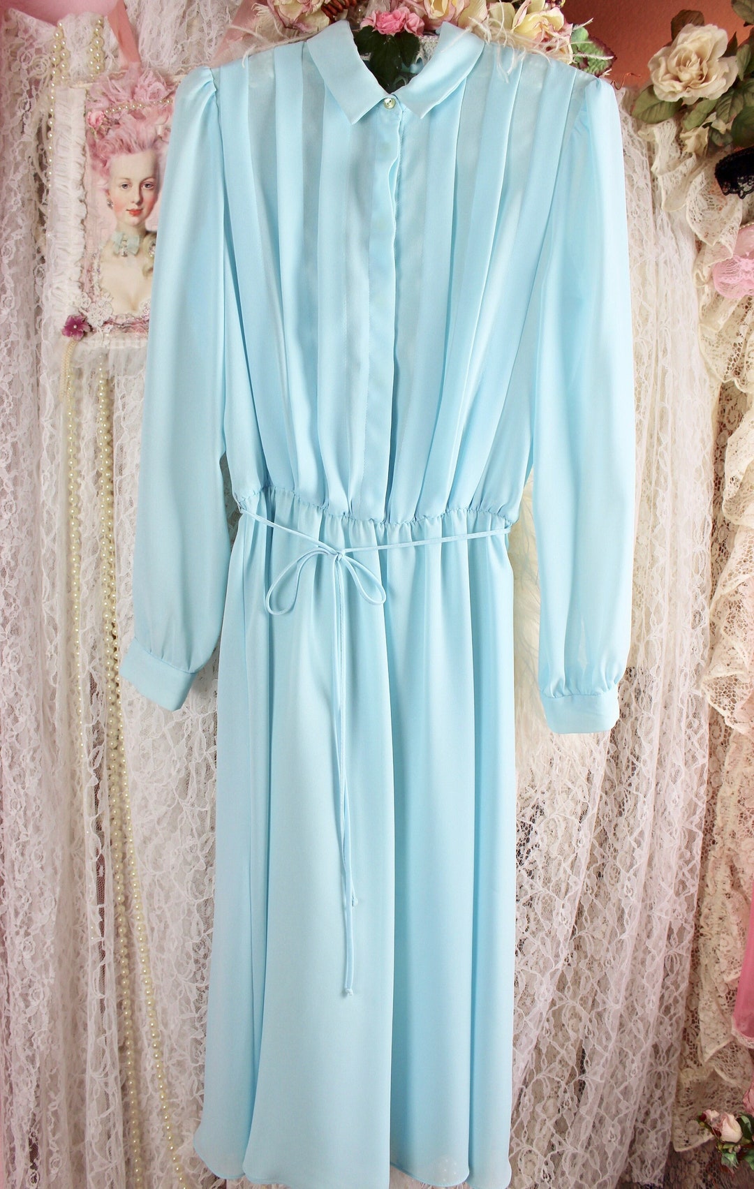 Vintage 80s 90s L.T.D by Roberta Powder Blue Sheer Midi Dress, High ...