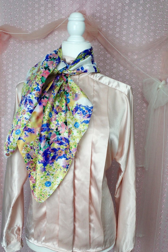 Vintage 70s 80s Italian Colorful Floral Scarf, Cl… - image 7