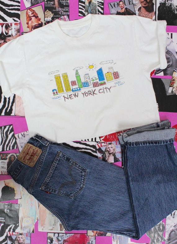 90's Cropped T-Shirt/New York City, Faded Cropped… - image 1