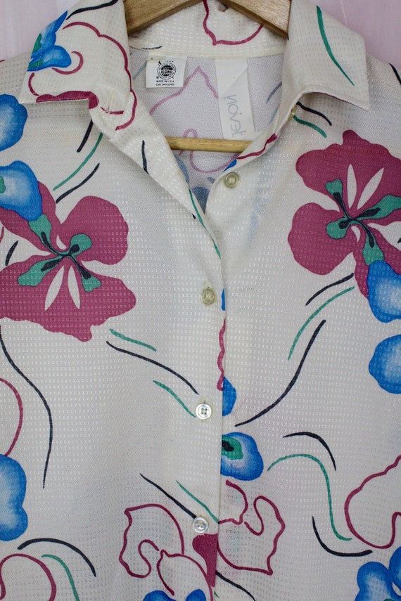 70's Floral Colorful Long Sleeve Blouse - image 3