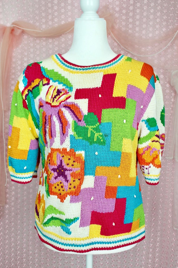 Vintage 90s Berek Colorful Sweater,Mod Sweater,Ab… - image 1