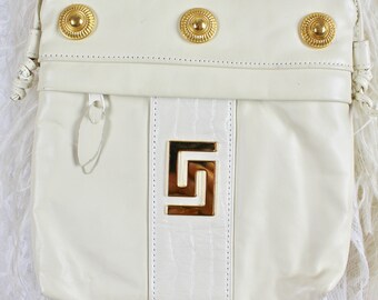 Vintage 70s 80s Cream/gold Leather Purse by Park Ave