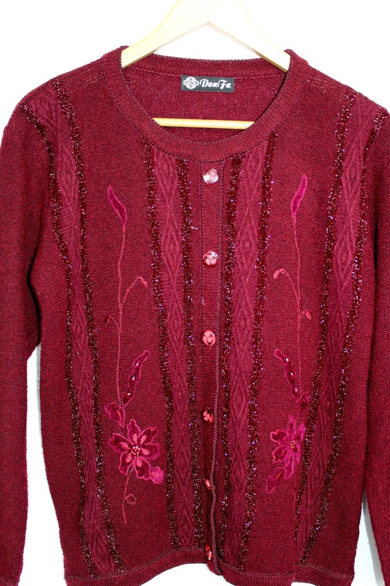 Vintage Glitzy Burgundy Sweater