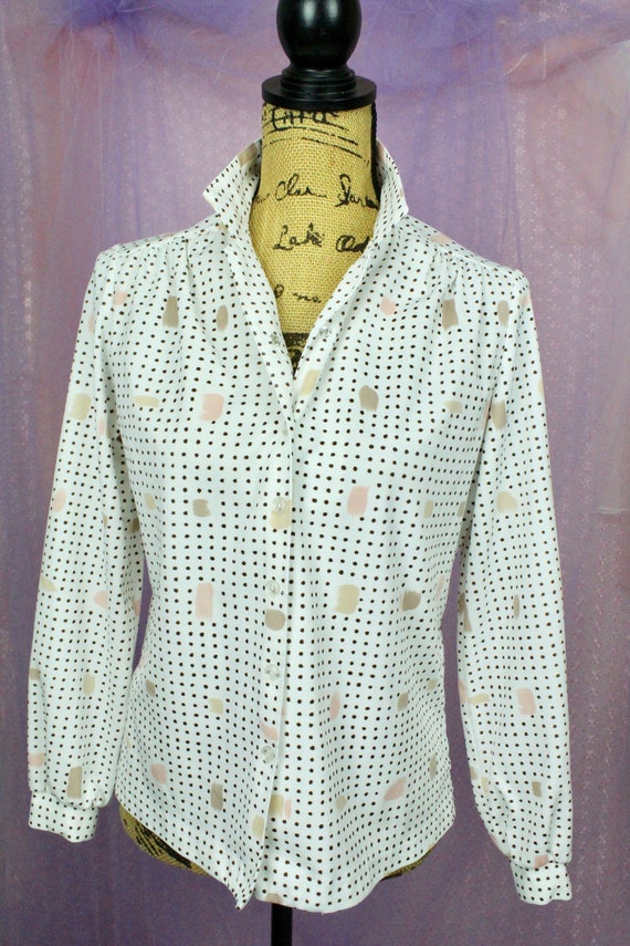 Vintage 70s Women's Polka Dot Blouse, 70s Polyest… - image 4