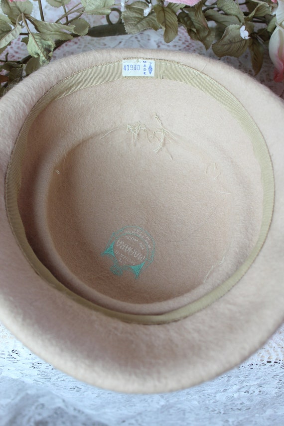 Vintage 40s 50s Beautiful Wool Tan Lampshade Hat,… - image 5