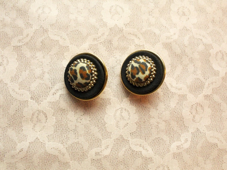 Vintage 80/'s Leopard Clip on Earrings