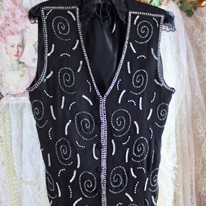 Vintage 90s Black/silver Beaded Vest, Sequin/beads, Embellished