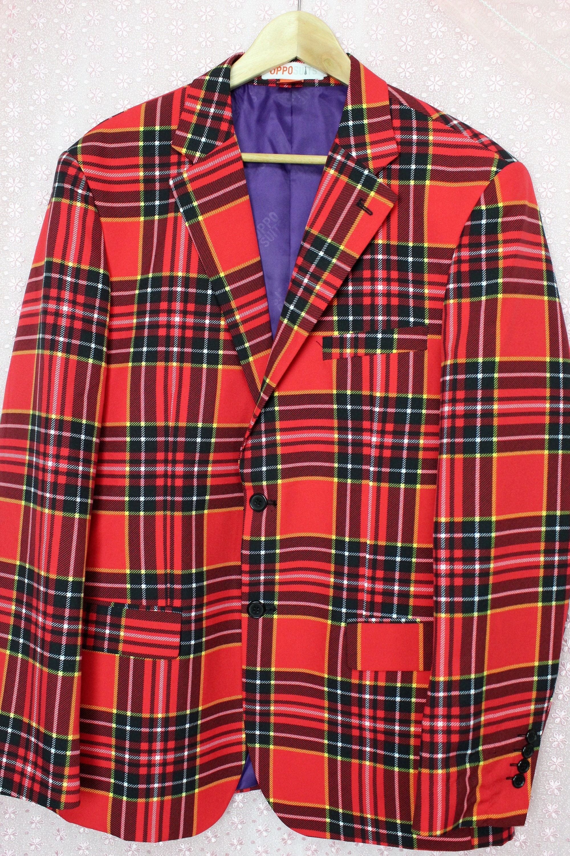 メンズ OppoSuits レッド チェック柄 スーツセット スリムフィット 
