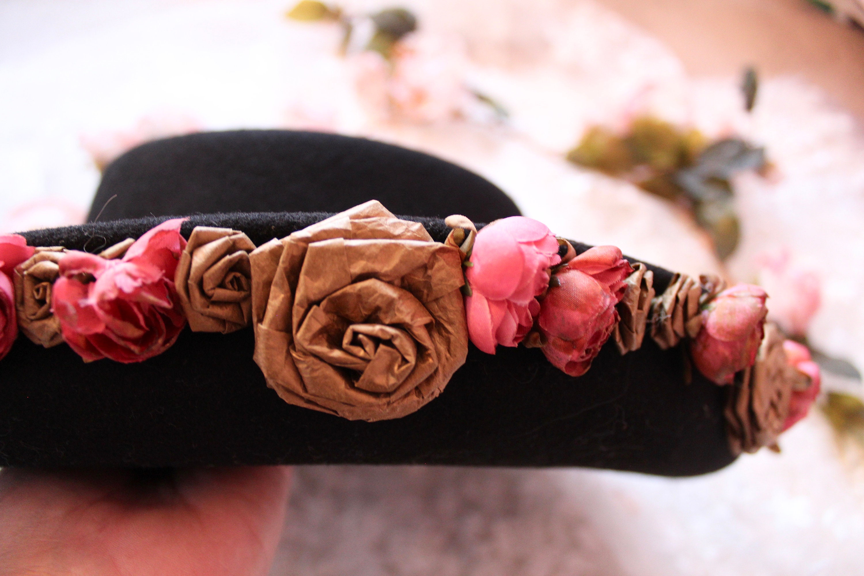Vintage 80s 90s Whittall & Shon Bolero Hat, Floral Accents  display picture 1