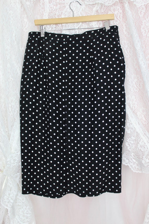 Vintage 90s Polka Dot Skirt, Black & White Polka … - image 8