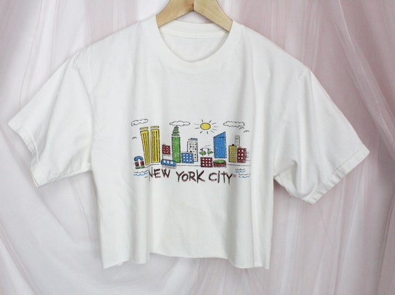 90's Cropped T-Shirt/New York City, Faded Cropped… - image 2