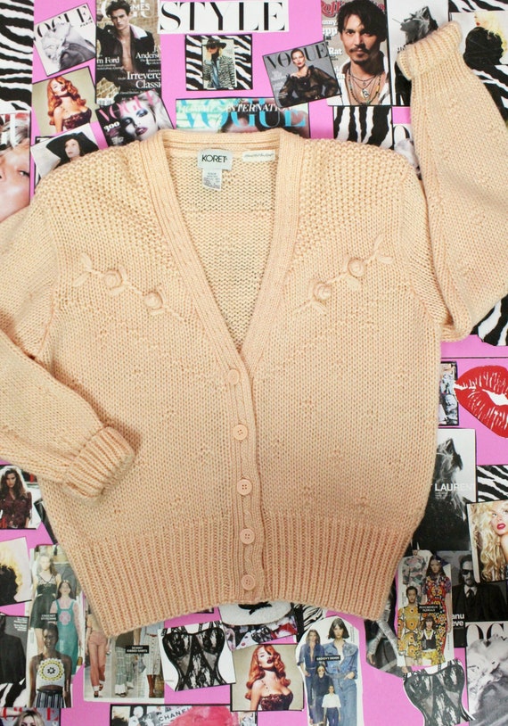 Vintage 90s Peachy knit Cardigan Sweater, Koret C… - image 1