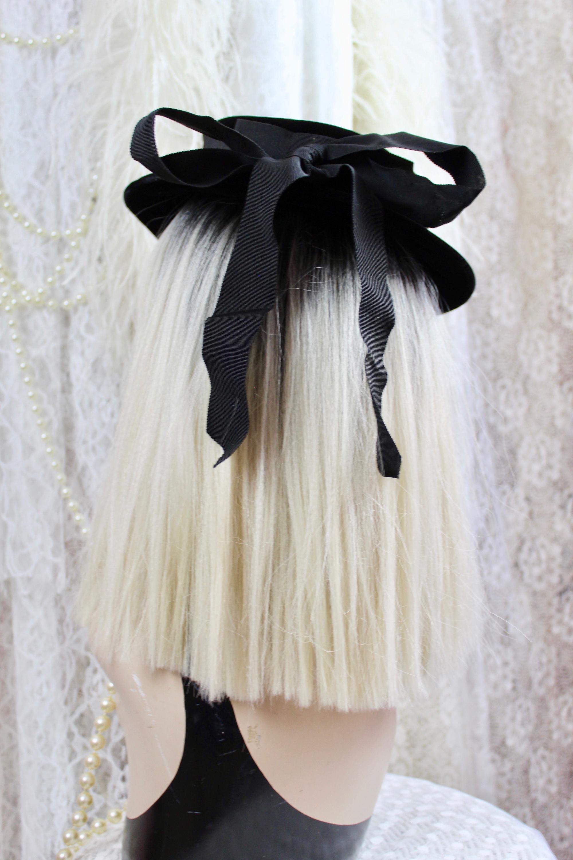 Bullock\'s of Los Angeles  Black Felt Satin Hat Bow Netting Veil Vintage 22.5 EUC Vintage 40s 50s Bullock main image 3