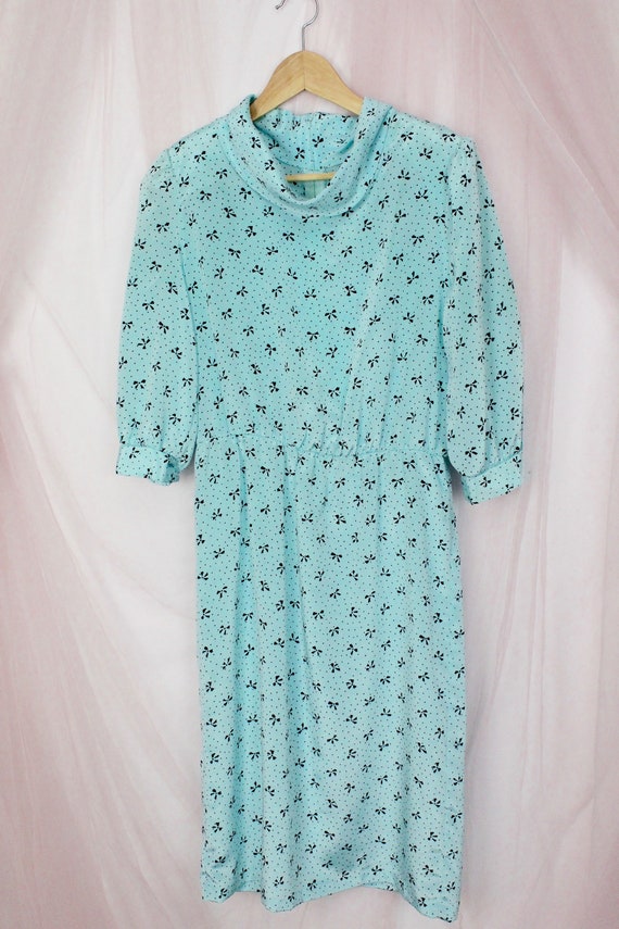 Vintage 80's Mint Polka Dot/ Bow Dress - image 4