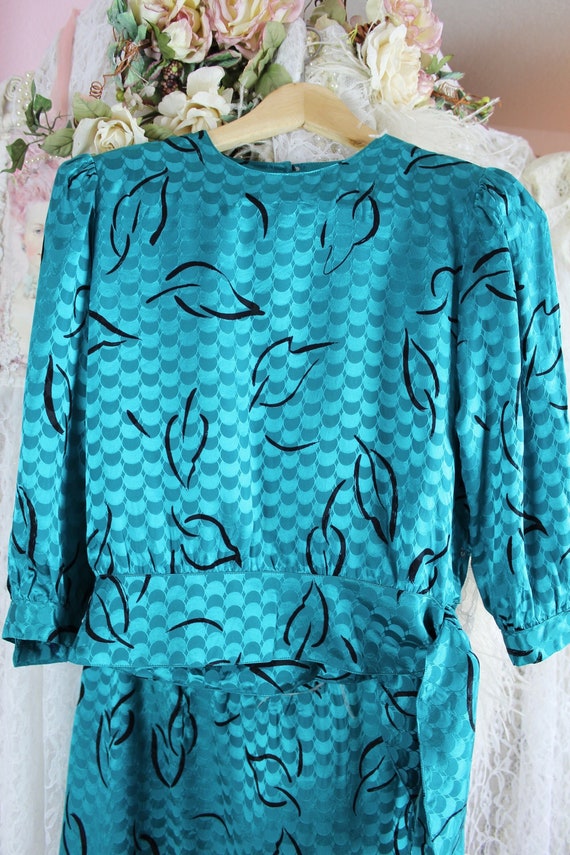 Vintage 80s 90s Maggy London Bright Teal Silky Ski