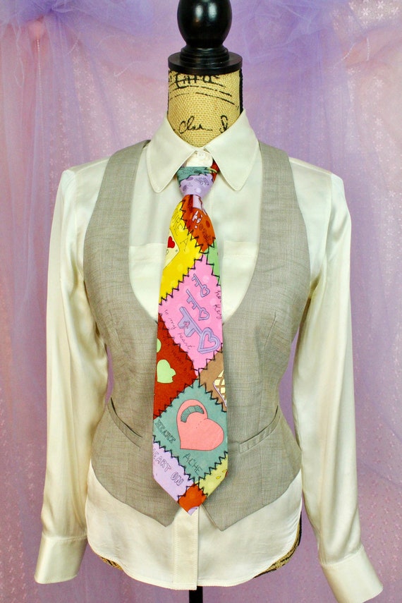 Vintage 90s Nicole Miller Silk Neck Tie, Colorful 