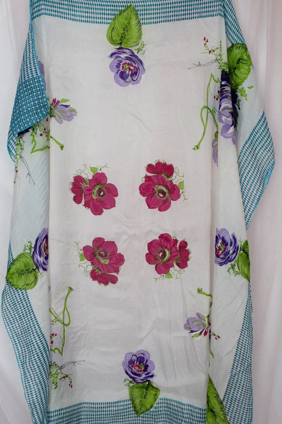 Vintage Silk Colorful Floral Scarf