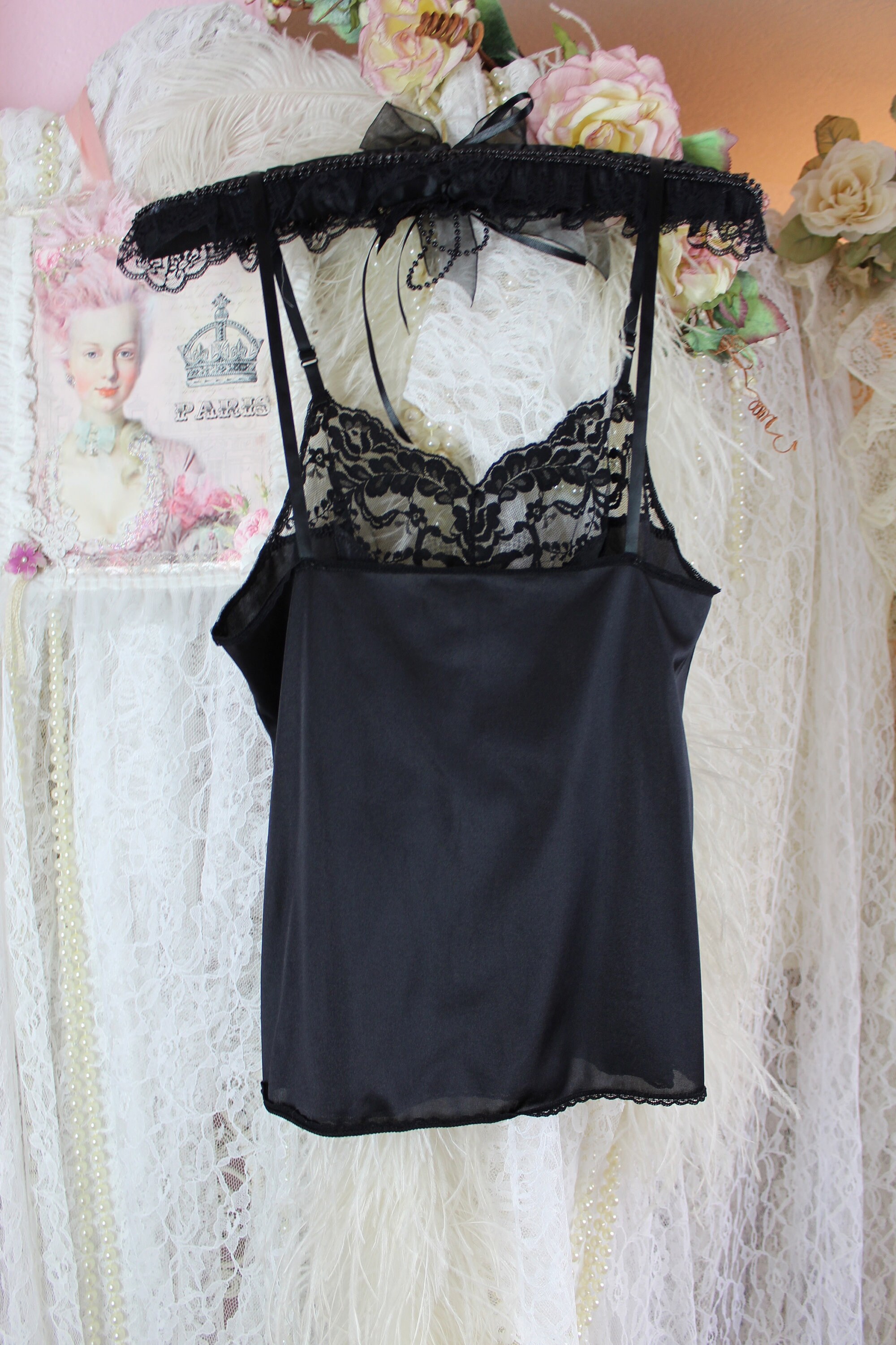 ワンピース vintage lingerie camisole black dress Vintage Sears Slip Full Slip Sexy Black Lace Lingerie Dress