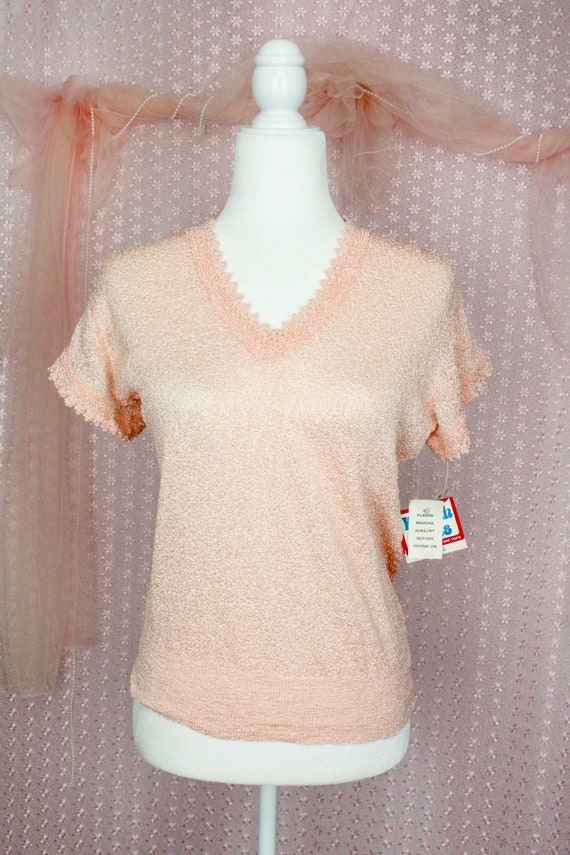 Vintage 70s Keneth Knit Peachy Pink Top, Knit Top… - image 3