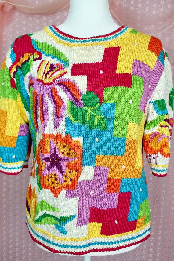 Vintage 90s Berek Colorful Sweater,Mod Sweater,Ab… - image 2