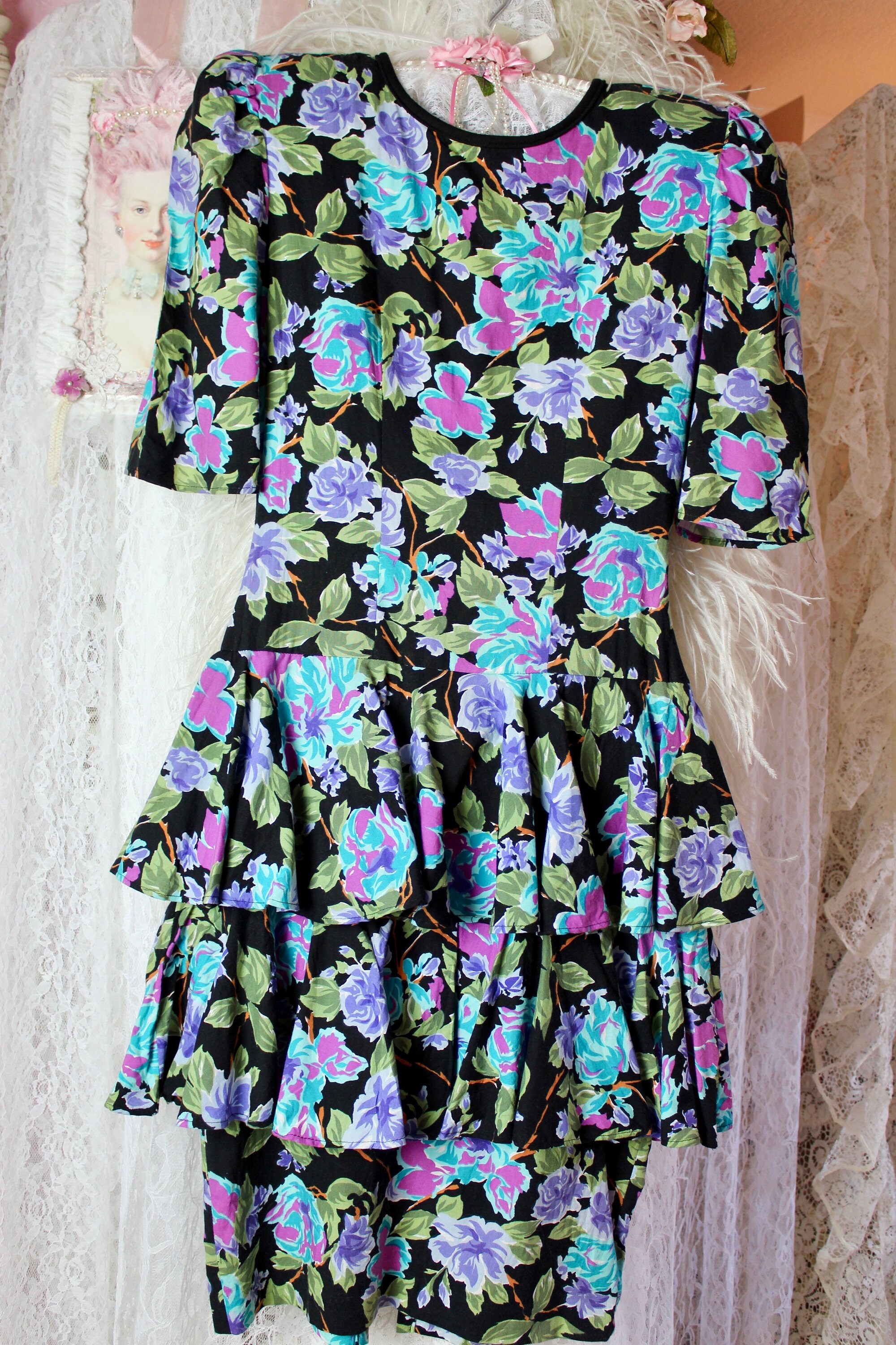 Vintage 80s 90s Windsor Fashions Floral Print Midi Dress