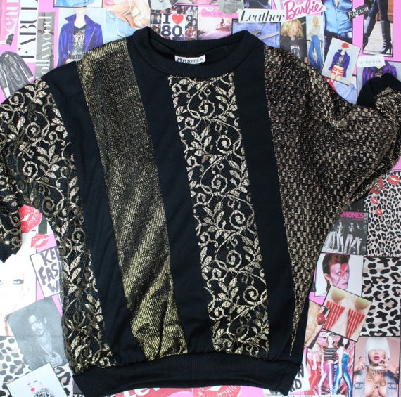 Vintage 80's Mariter Gold/Black Metallic Shirt, V… - image 2