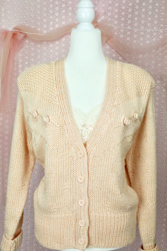 Vintage 90s Peachy knit Cardigan Sweater, Koret C… - image 4
