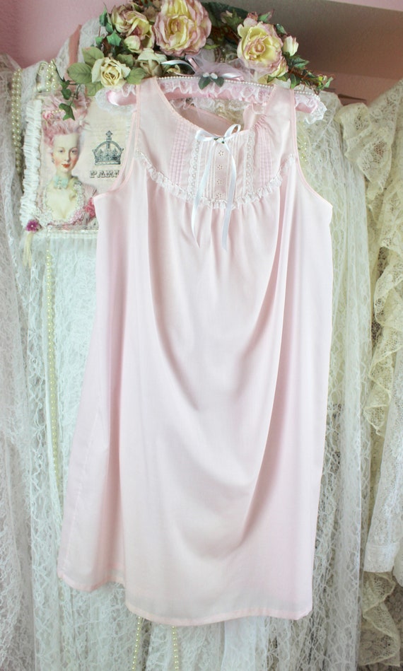 Vintage Baby Pink & White Lace Sleeveless NightGo… - image 6