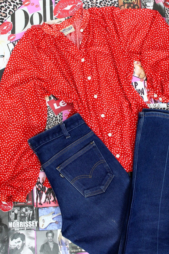 Vintage 70's Red Polka Dot Blouse, 70s Blouses, S… - image 1