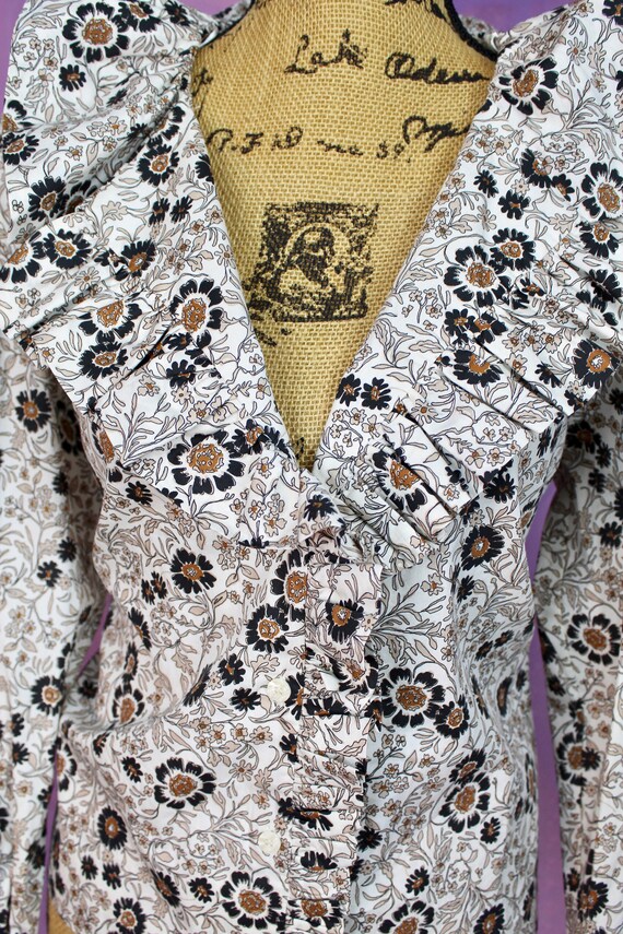 Y2Ks Blusa con estampado floral de Zara estampado floral negro marron de Zara blusas multicolor para mujer cuello alto con volantes talla mediana Etsy Mexico
