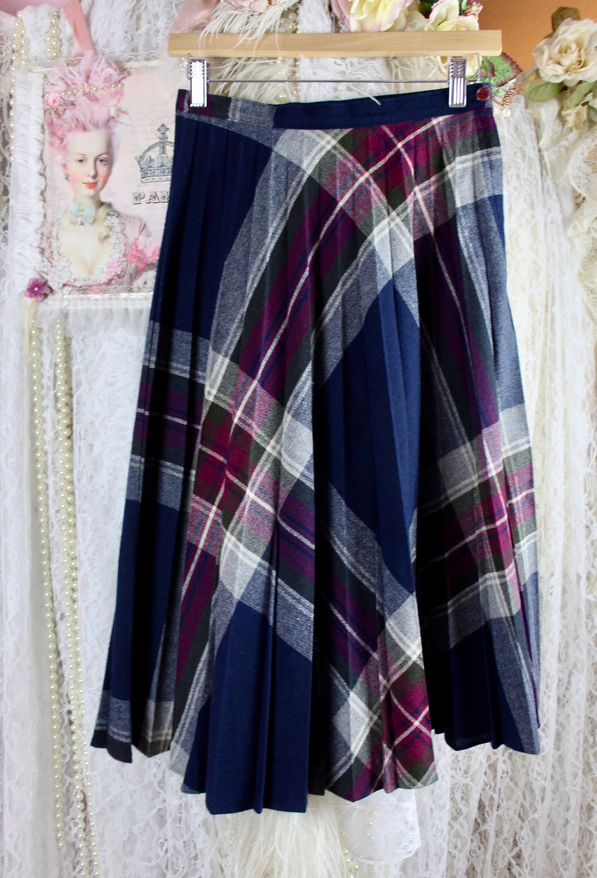 Vintage 70s Checkered Pleated Midi Skirt, Preppy Midi Skirts 