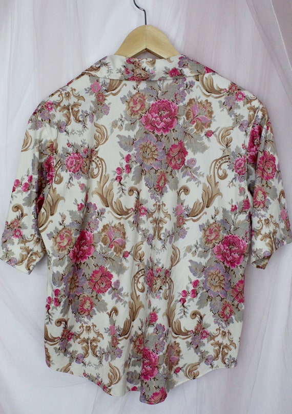 Vintage 70's Floral Print Short Sleeve Button up … - image 5