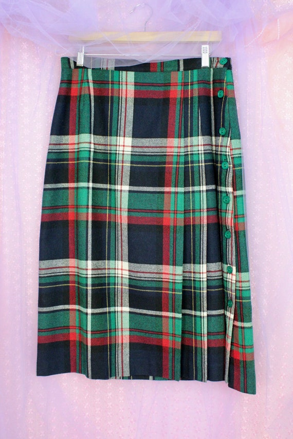 Vintage 80s Personal Green/Black Wool Checkered S… - image 7