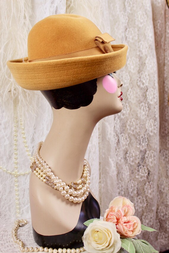 Vintage 80s 90s Honey Mustard Kettle Brim Hat, Upturned Brim  display picture 1