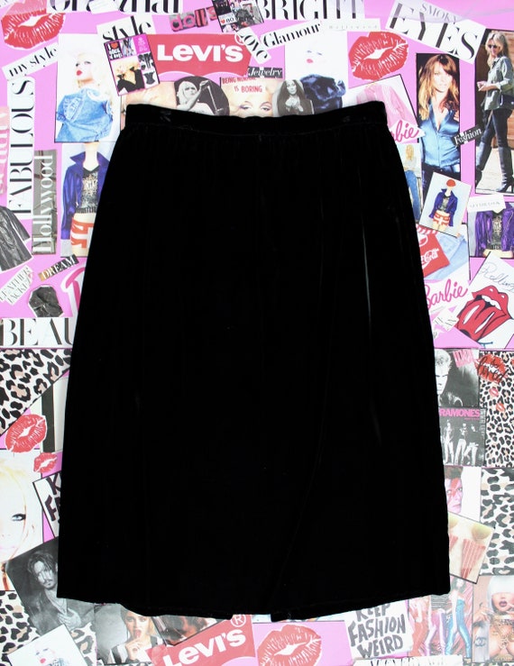 Vintage 70s 80s Black Velvet Long Skirt, Union La… - image 1