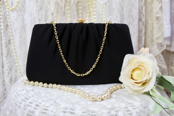 Vintage 60s Black Small Clutch Purse Small Gold Chain Evening Clutch Purse Wrist Clutch Purse Polyester Metal Frame Gift Ideas Etsy