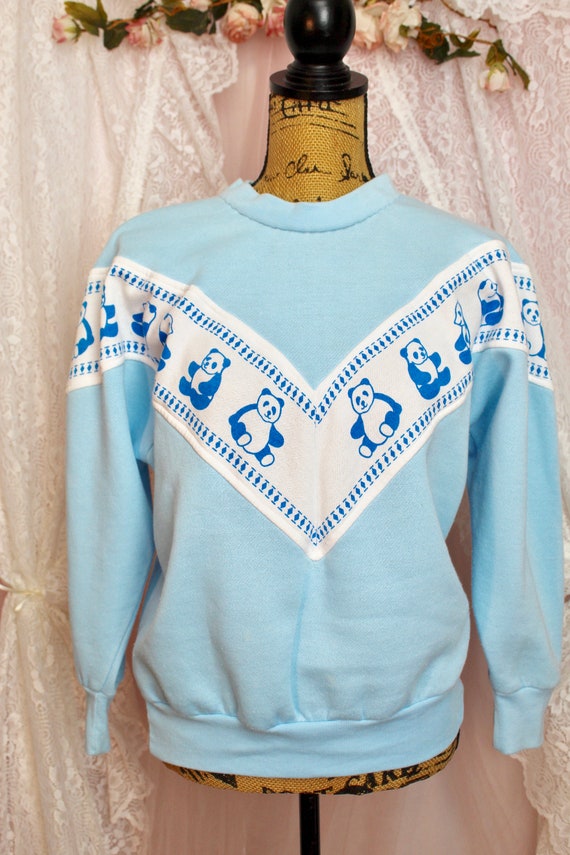 Vintage 80s Blue white Panda Pullover Sweater High Neckline Cute Vintage Sweaters Soft Comfortable Size Medium large Etsy UK