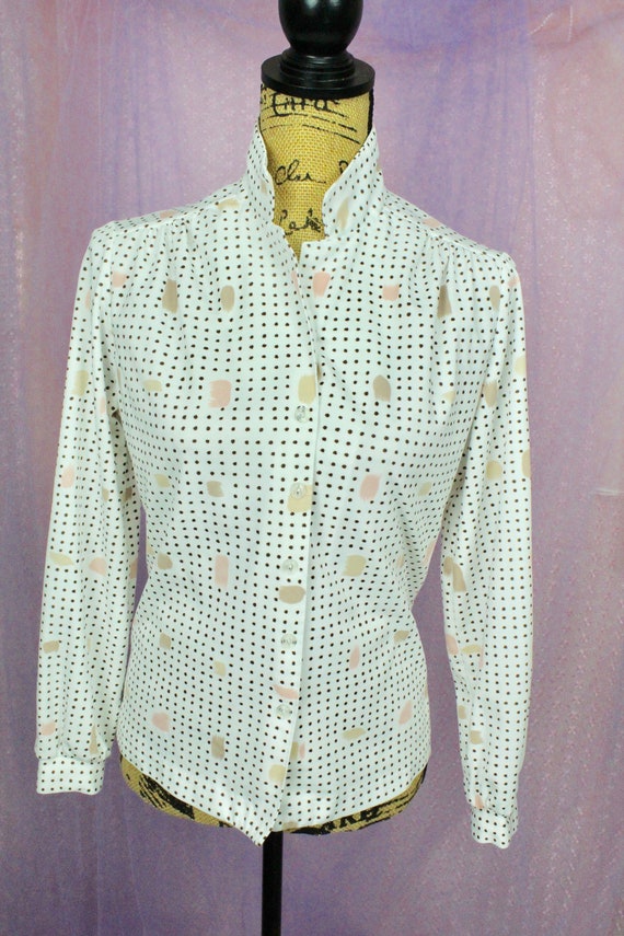 Vintage 70s Women's Polka Dot Blouse, 70s Polyest… - image 8