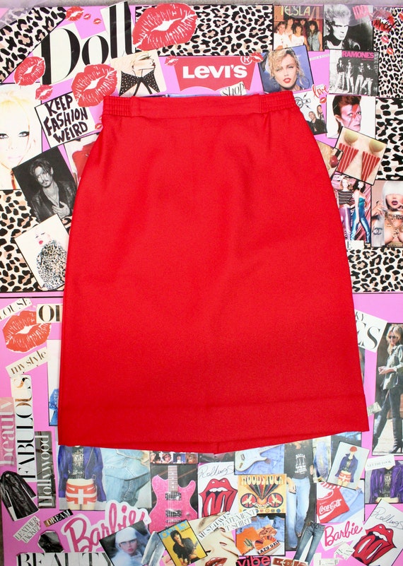 Vintage 70s Red Preppy Skirt Vtg Career Skirt Mod Skirt Size Small
